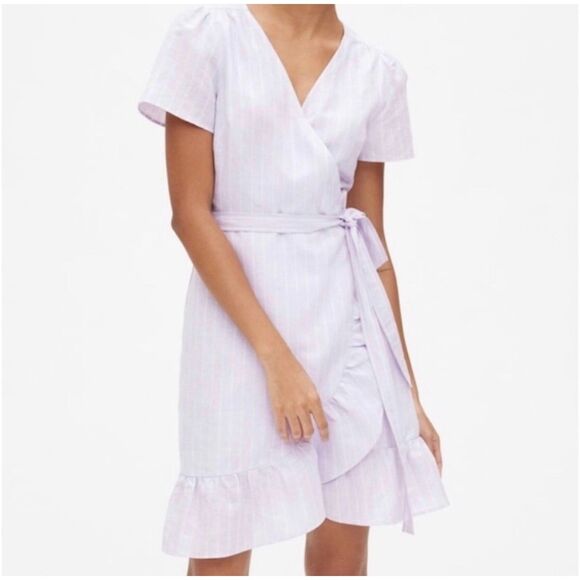 GAP Dresses & Skirts - GAP Lavender Linen Striped Wrap Mini Dress Size Medium
